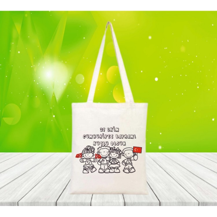 29 EKİM CUMHURİYET BAYRAMI BOYANABİLİR HAM BEZ ÇANTA 