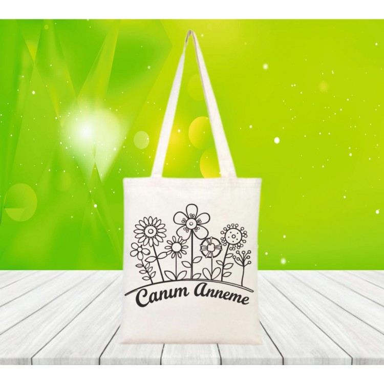 Anneler Günü Hediyesi Boyama Ham Bez Çanta model 6