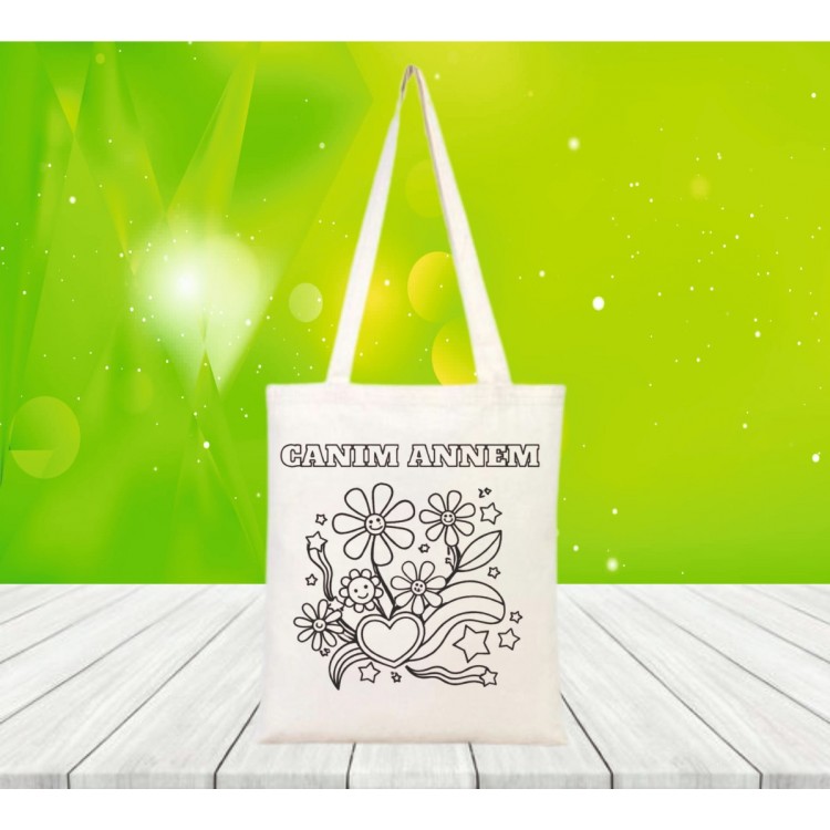 Anneler Günü Hediyesi Boyama Ham Bez Çanta  model 3 