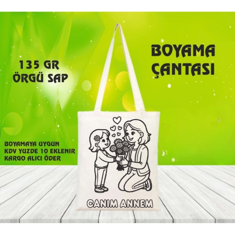Anneler Günü İçin Hediye Boyama Bez Çanta