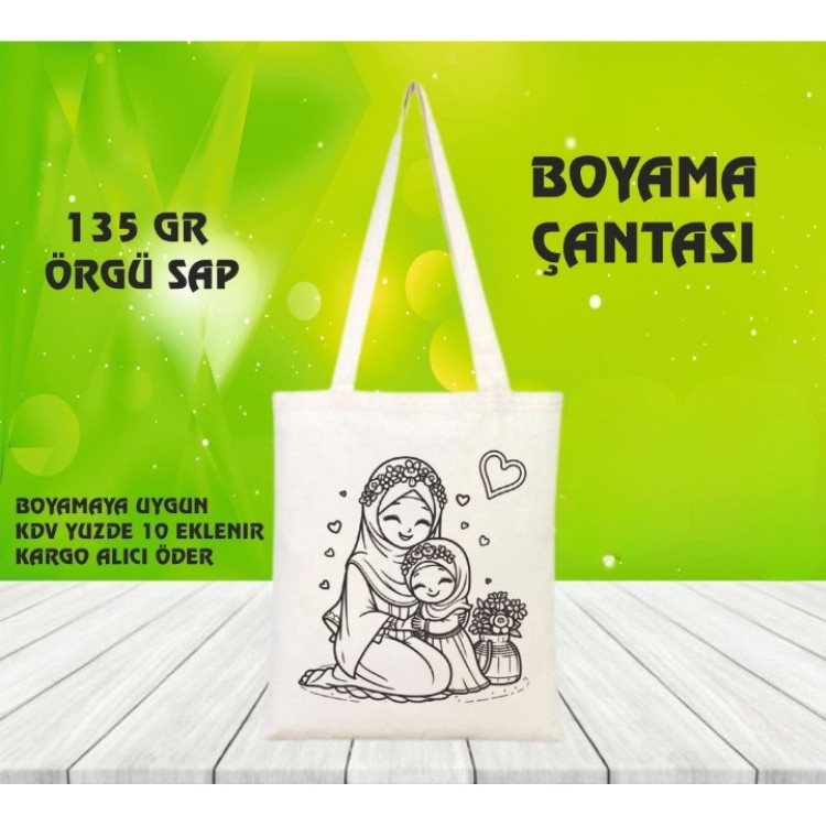 Anneye en özel hediye boyama bez çanta