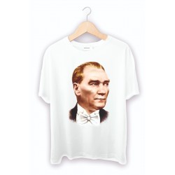 Ataturk Baskılı Beyaz Tişört - renkli portre