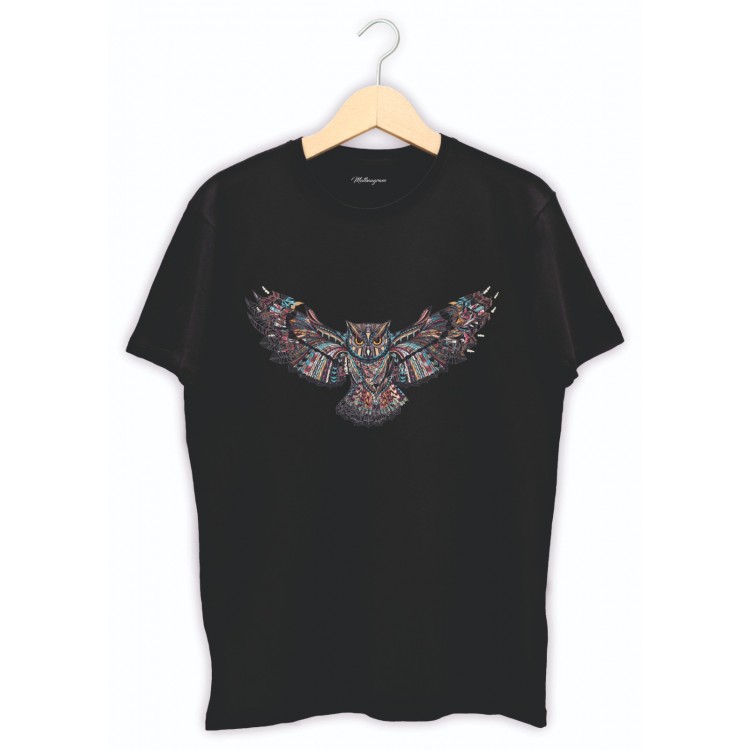 Baykuş Baskılı Siyah Tişört