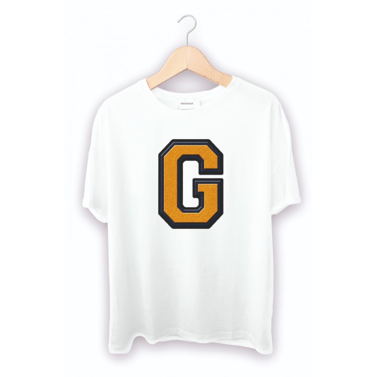 Beyaz G Harf baskılı Tişört