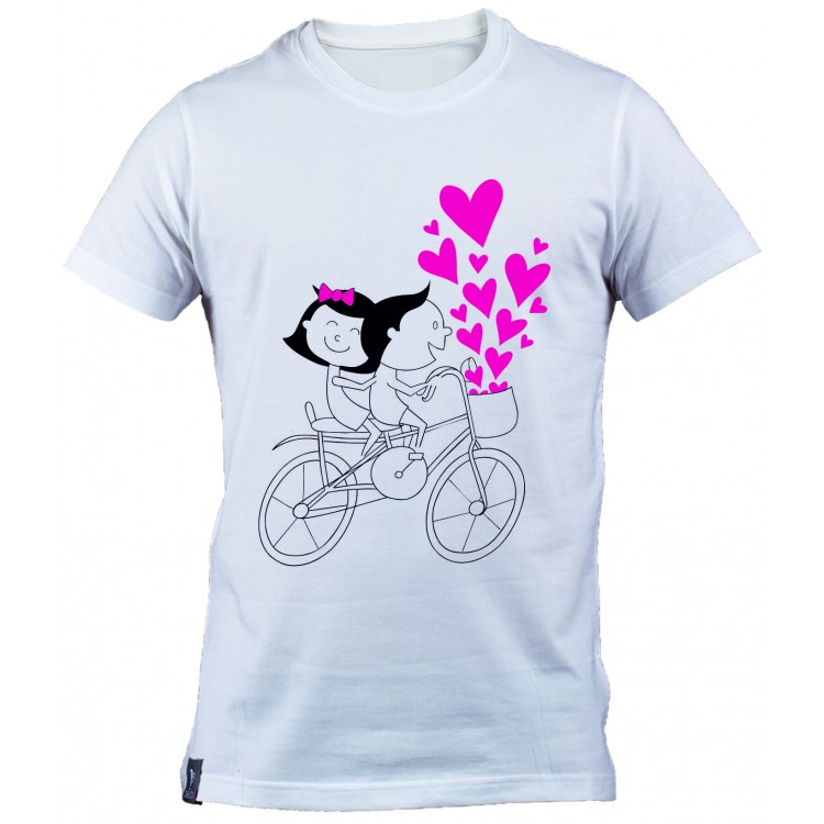 Bisikletli Sevgililer Baskılı Kişiye Özel Tişört