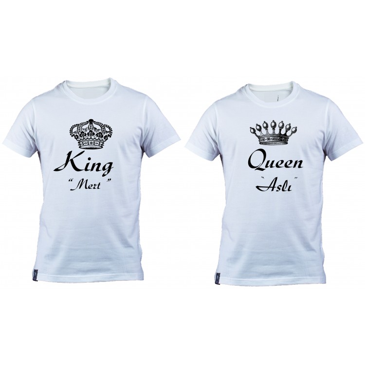 Kral ve Kralice Tasarımlı Çiftlere Özel İsim Baskılı T Shirtler