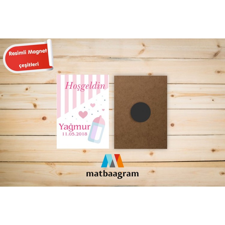 Pembe Renk Biberon Temalı Hoşgeldin Bebek Magneti