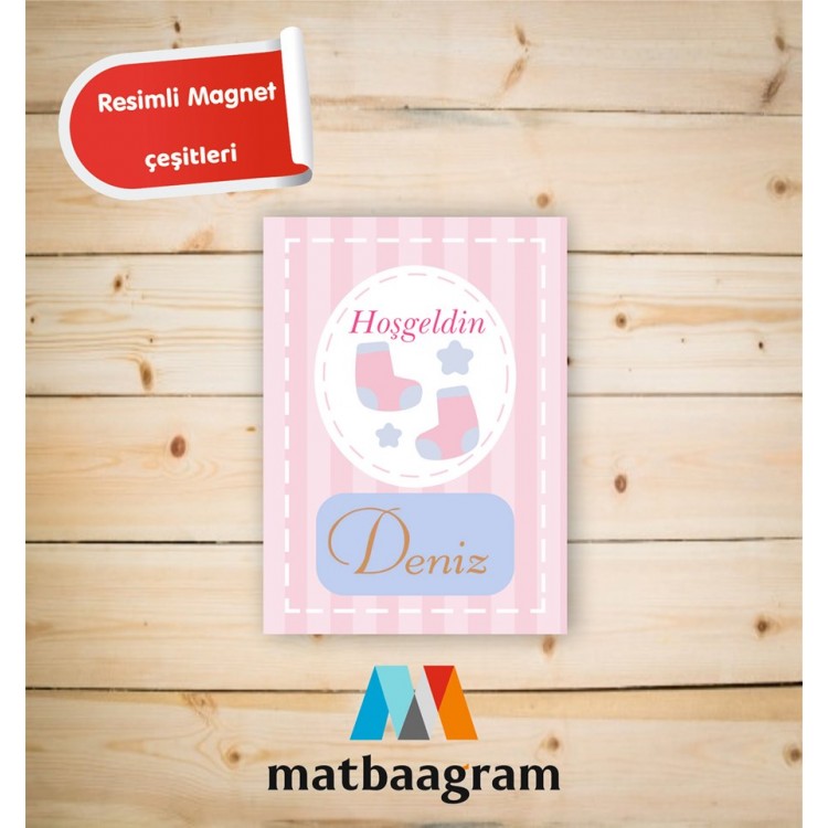 Temalı Pembe Renk Ahşap Baskılı Magnet