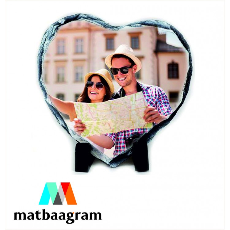 Kalp Figürlü Fotoğraf Baskılı Doğal Taş