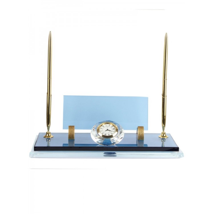 Kristal hediyelik  saatli ve kalemli Gümüş renk Masa setleri ve isimlikleri