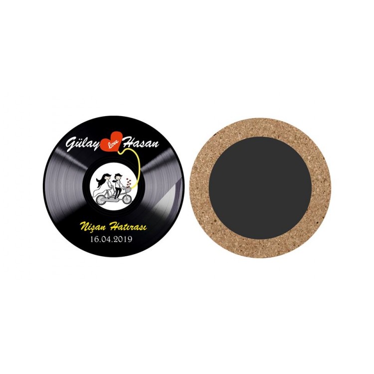 Evleniyoruz Plak Şeklinde Ahşap Magnetler