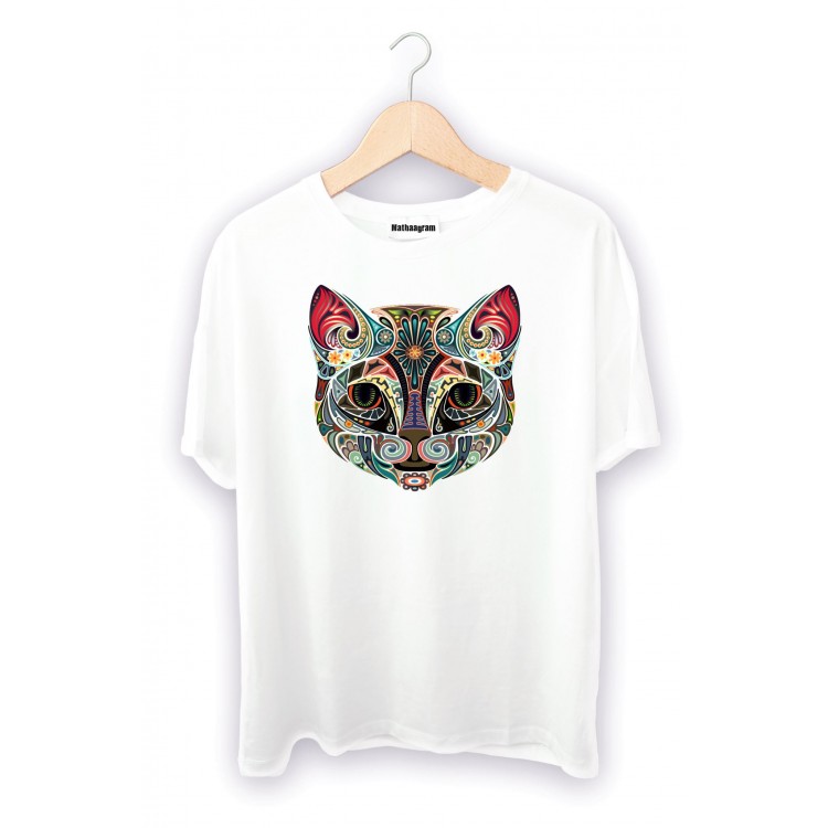 Beyaz tişört üzeri Kedi Grafik Baskılı Tişört tasarımları